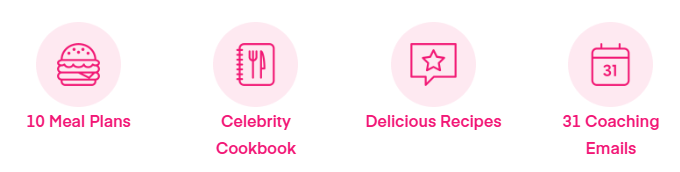 Banner - 10 meal plans, celebrity cookbook, delicious recipes and 31 coaching emails