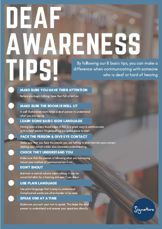 Deaf awareness tips poster. 